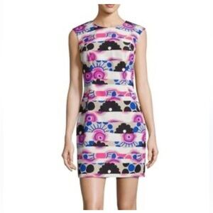 MILLY Abstract Printed Banded Cotton Mini Sheath Dress
